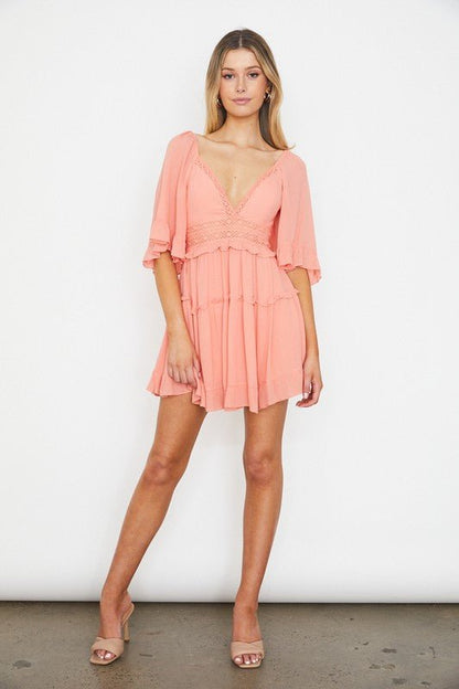 Flutter Sleeved Mini Dress - PROMPARTY