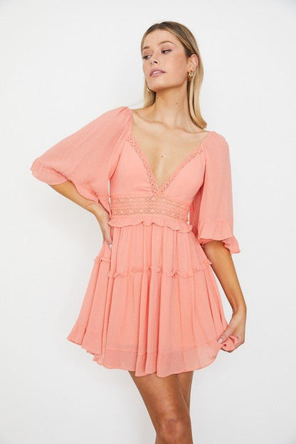 Flutter Sleeved Mini Dress - PROMPARTY