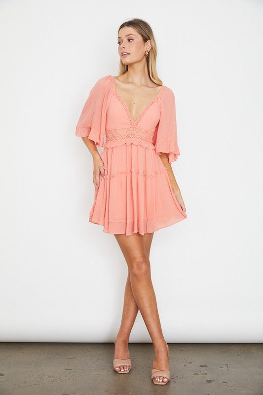 Flutter Sleeved Mini Dress - PROMPARTY