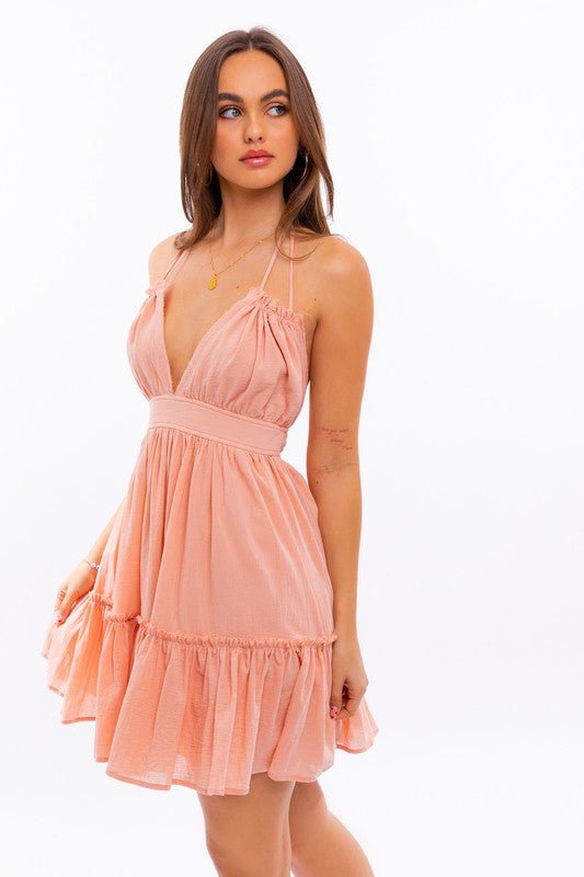 HALTER BABYDOLL TIERED MINI DRESS - PROMPARTY