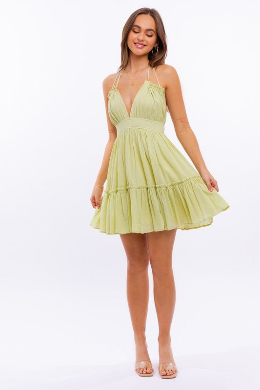 HALTER BABYDOLL TIERED MINI DRESS - PROMPARTY