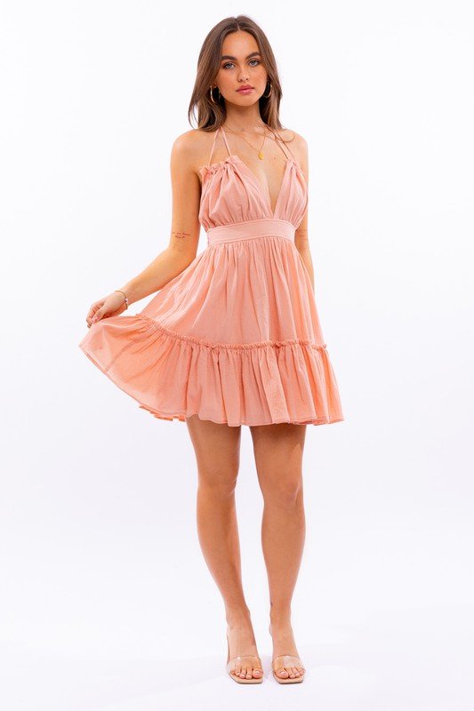 HALTER BABYDOLL TIERED MINI DRESS - PROMPARTY