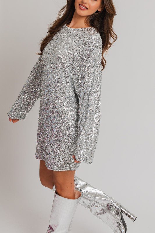 Long Sleeve Sequin Mini Dress - PROMPARTY