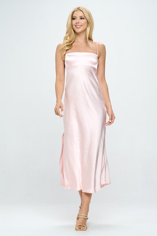 Satin Cami Empire Waist Midi Dress - PROMPARTY