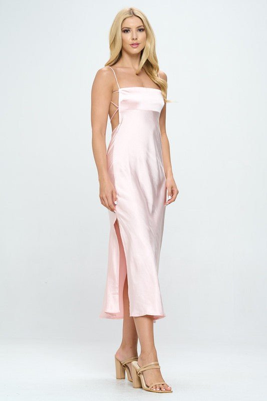 Satin Cami Empire Waist Midi Dress - PROMPARTY