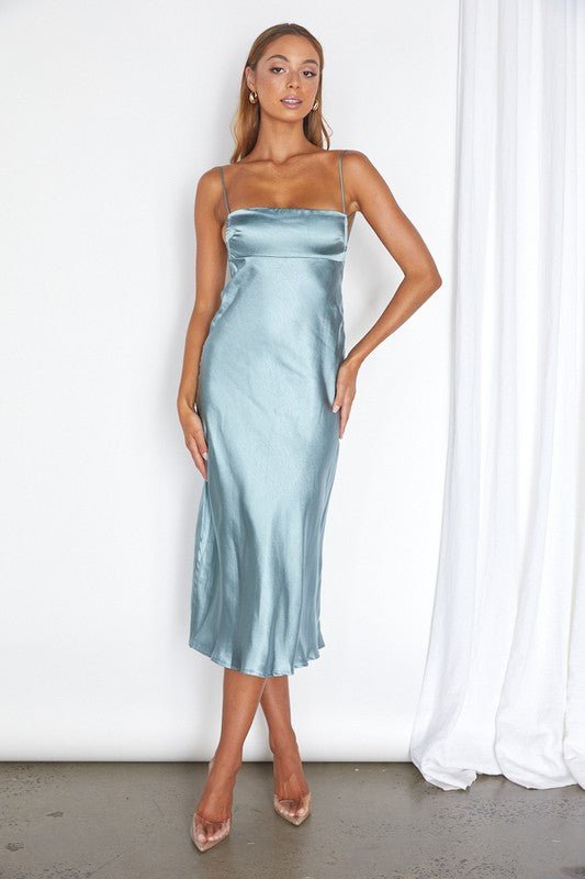 Satin Cami Empire Waist Midi Dress - PROMPARTY