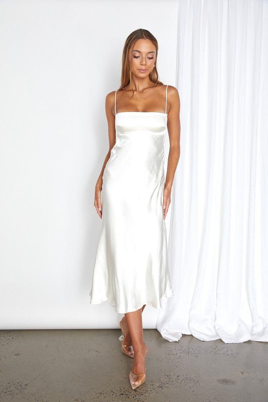 Satin Cami Empire Waist Midi Dress - PROMPARTY