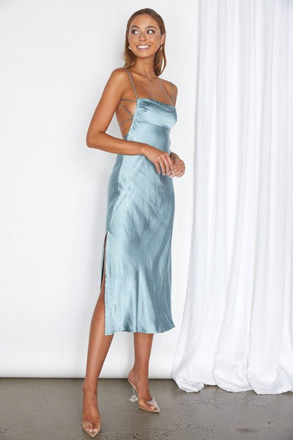 Satin Cami Empire Waist Midi Dress - PROMPARTY