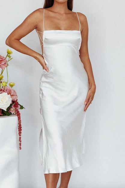 Satin Cami Empire Waist Midi Dress - PROMPARTY