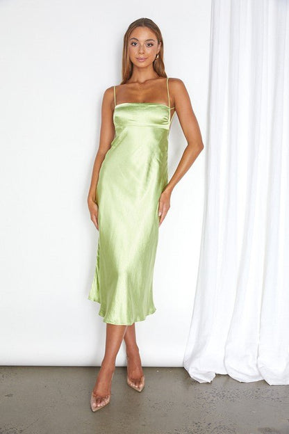 Satin Cami Empire Waist Midi Dress - PROMPARTY