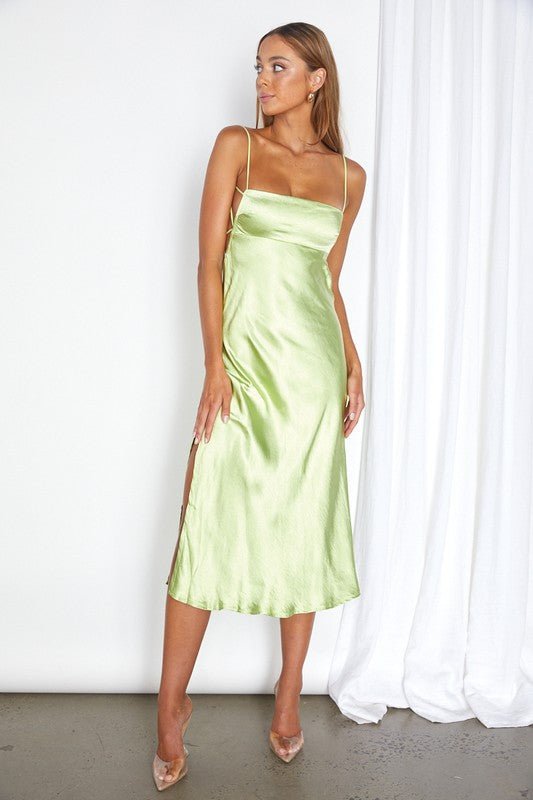 Satin Cami Empire Waist Midi Dress - PROMPARTY