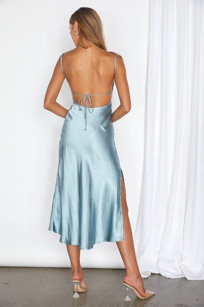 Satin Cami Empire Waist Midi Dress - PROMPARTY